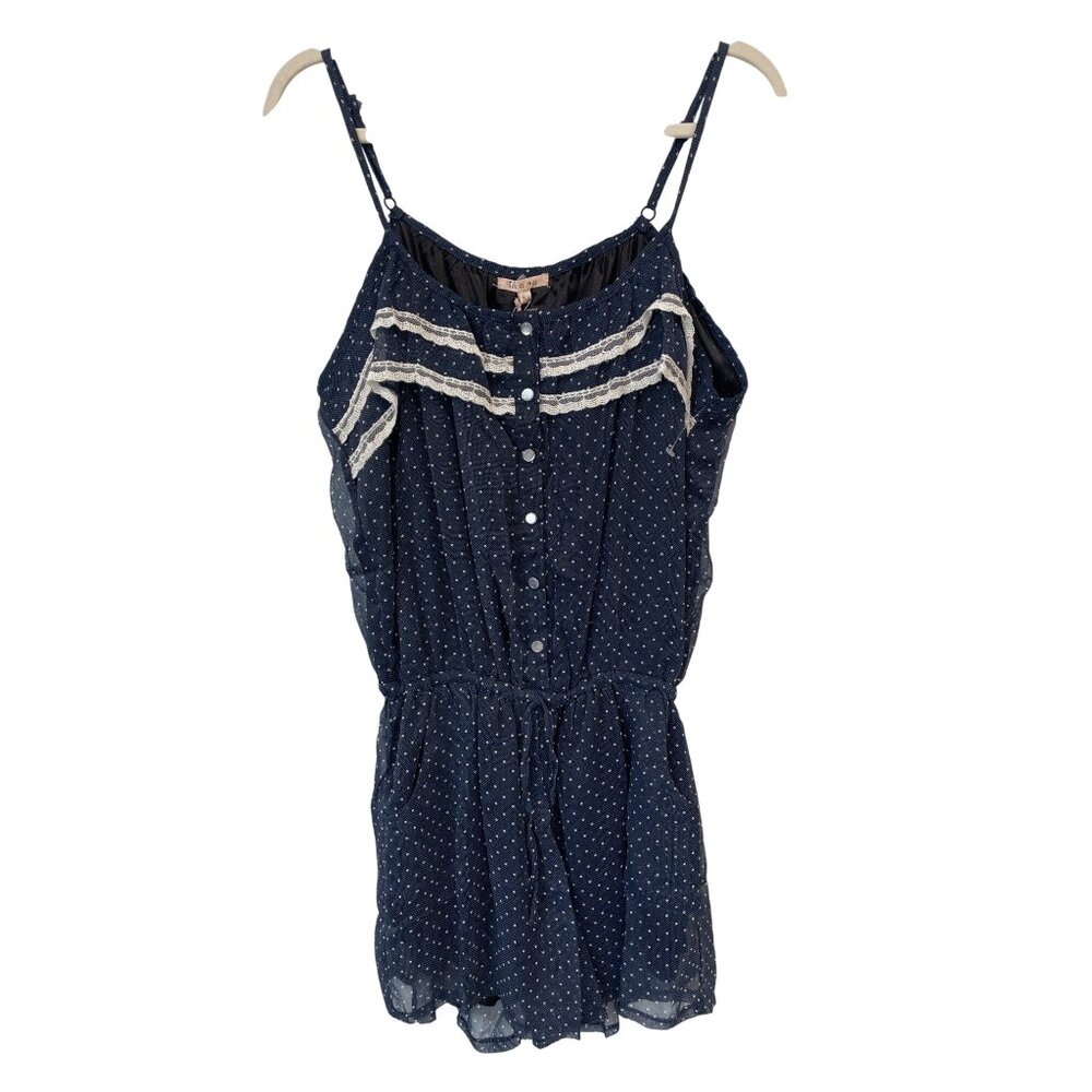 Toi Et Moi Sheer Polka Dot Romper Size Medium/Large Sleeveless Navy White NEW